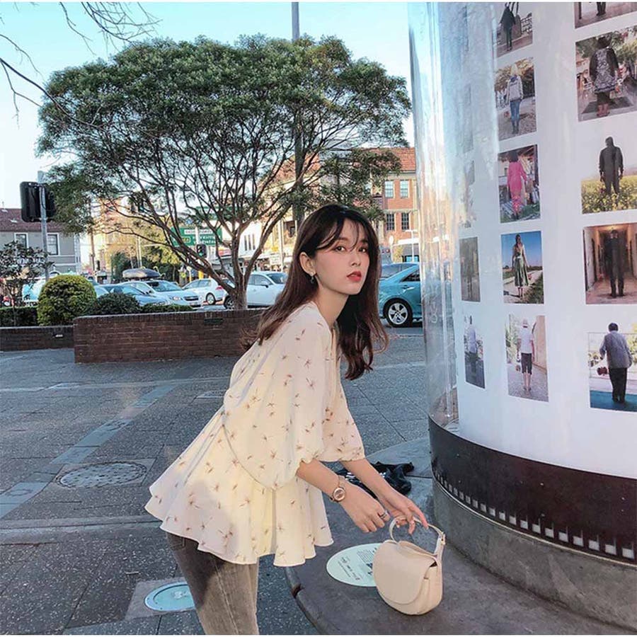 シフォンシャツ薄手 花柄シフォン 可愛い 半袖 レディース