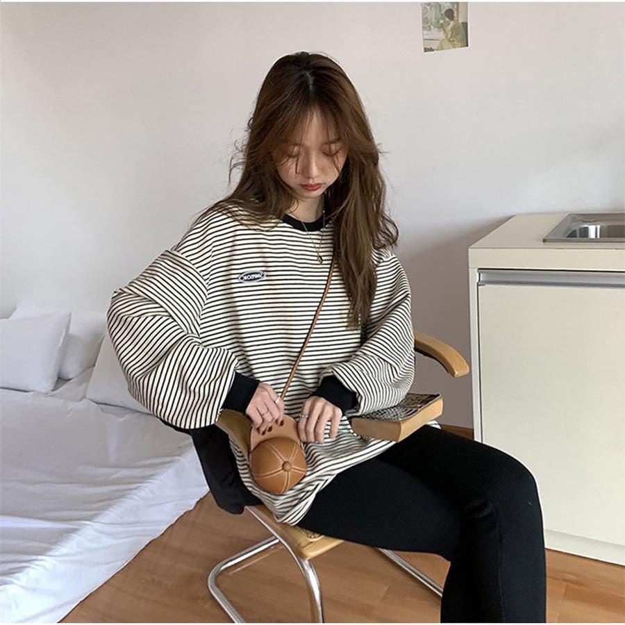 春 韓国 ボーダー 長袖 ゆるかわ トップス オルチャン アイボリー 春 韓国 ボーダー 長袖 ゆるかわ トップス オルチャン アイボリー