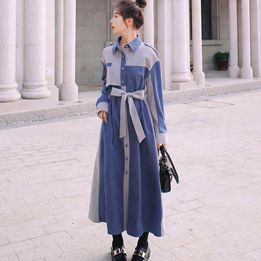 シャツワンピース ロング レディース[品番：AGCW0004777