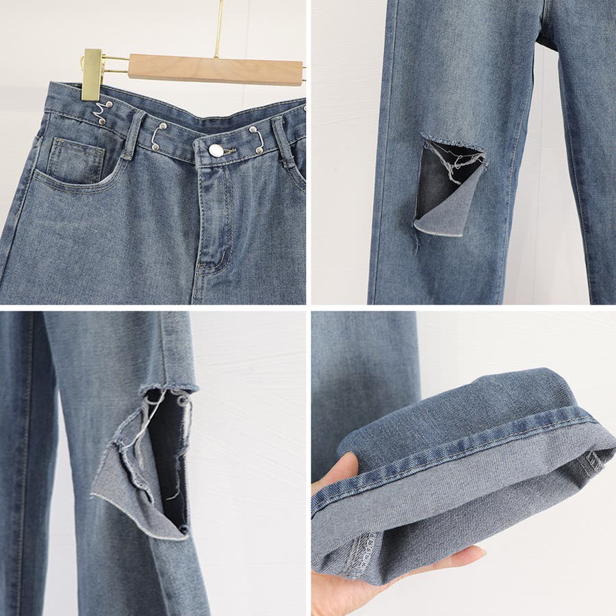 デニムパンツ ダメージ ジーンズ 春夏秋[品番：AGCW0004666