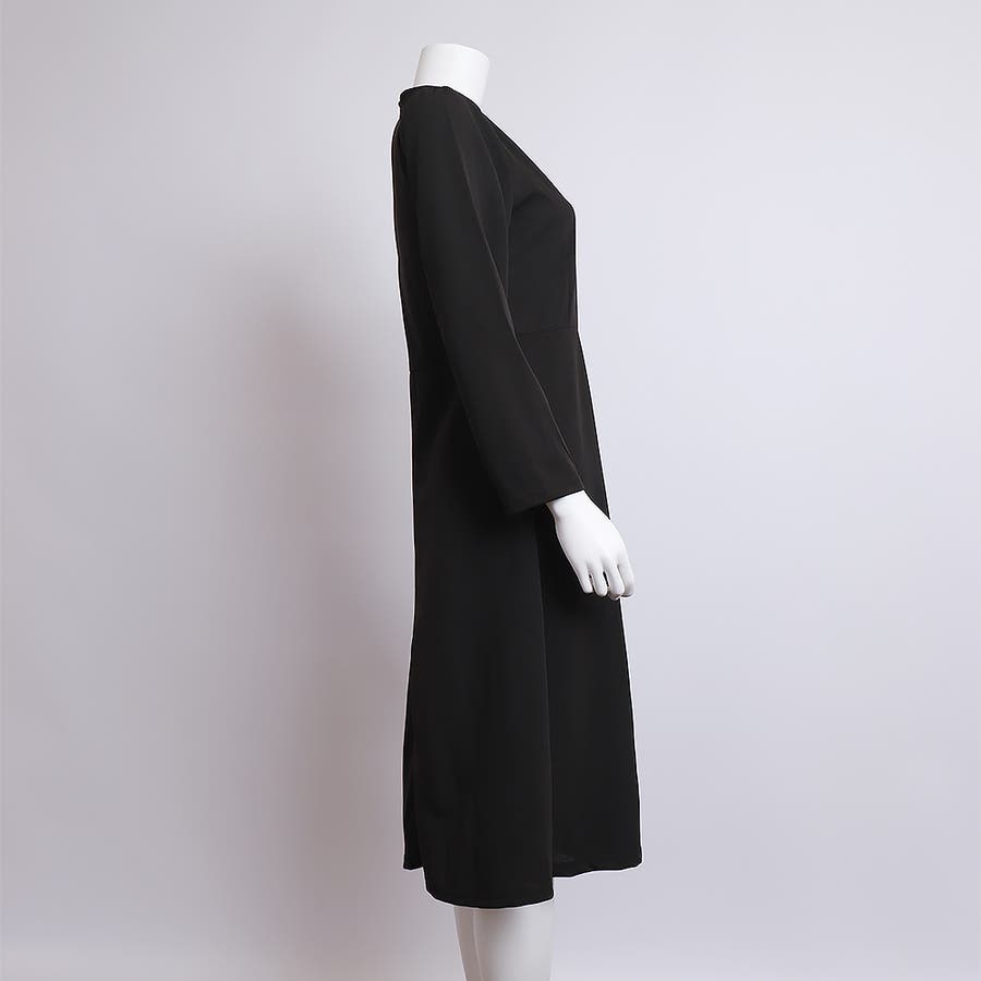 Aラインワンピース レディース 長袖 黒[品番：AGCW0003210