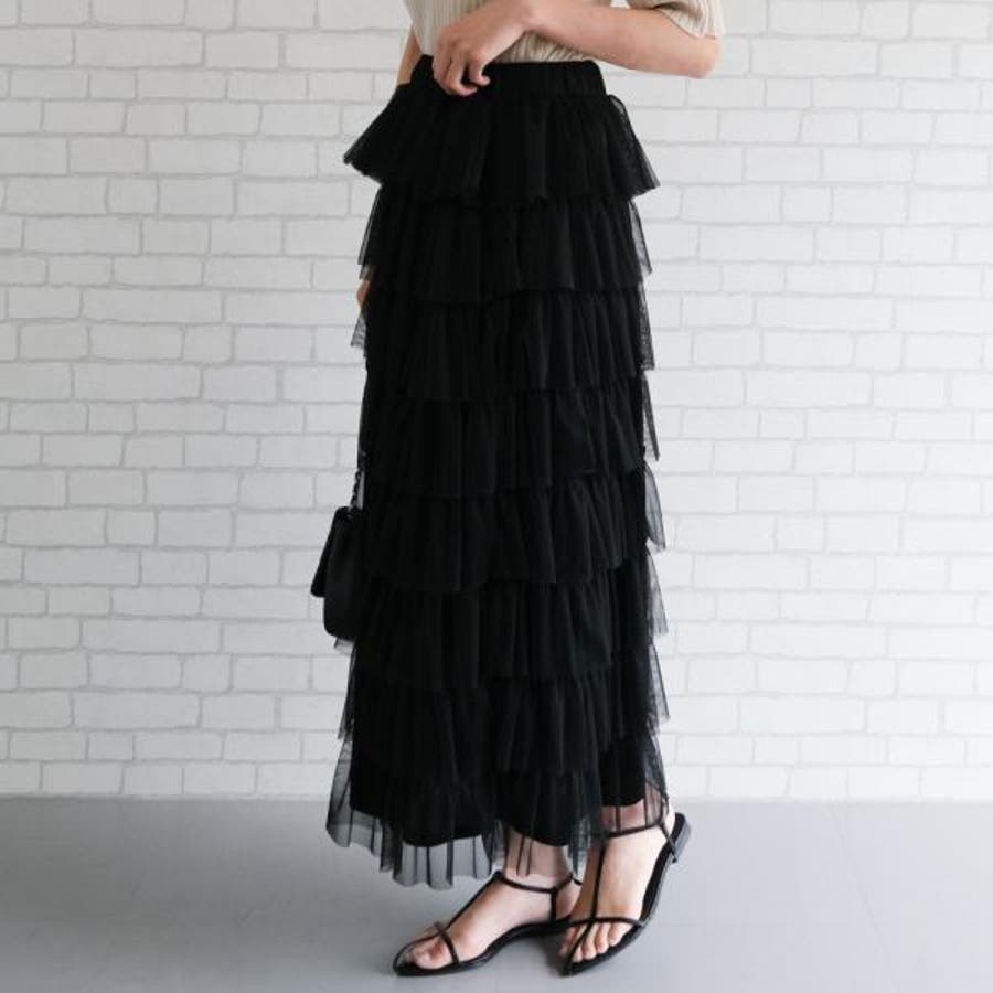 【海外 正規品】 何段にも重なったティアードデザインが華やかなチュールスカート スカート