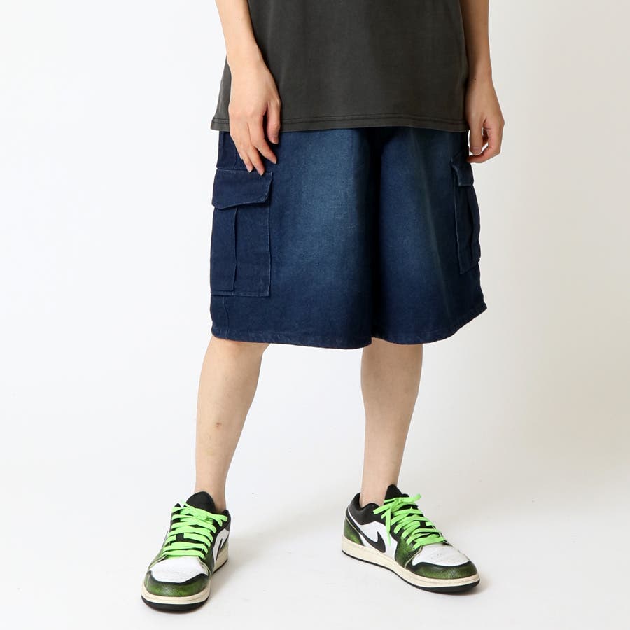 ハーフパンツ メンズ デニムワイドカーゴハーフパンツ[品番