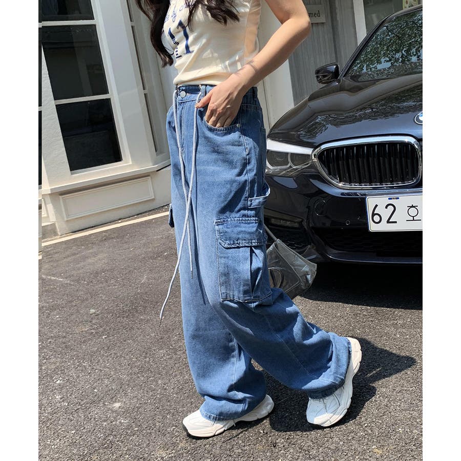 ルーズ デニムカーゴパンツ ワイドシルエット[品番：RQ000009402