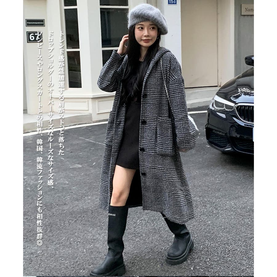 レディース 千鳥柄チェック オーバーサイズ[品番：RQ000009324