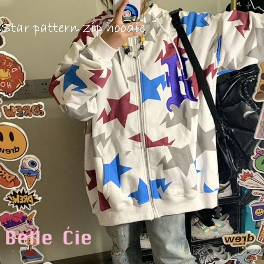 星柄 ジップパーカー 総柄[品番：AMVW0000471]｜Belle Cie（ベルシー