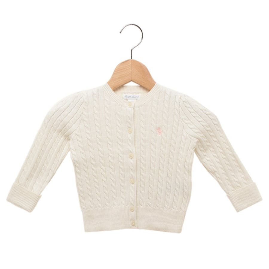 ラルフローレン　ホワイト ケーブルニット カーディガン ケーブルニット コットン Vネック カーディガン | POLO RALPH