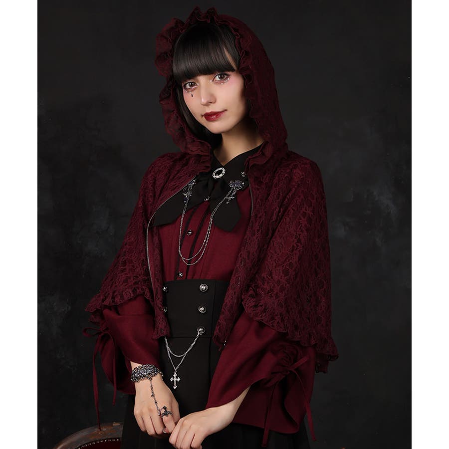 axes femme レースフーディーケープ