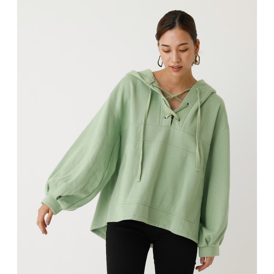 LACE-UP LOOSE HOODIE/レースアップルーズフーディ[品番：AZLW0016621