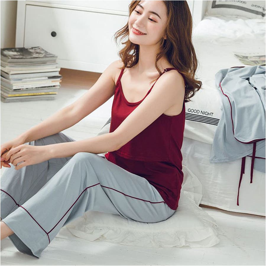 ANGELIEBE マタニティ パジャマ 前開き 綿 授乳服 セット ダブル