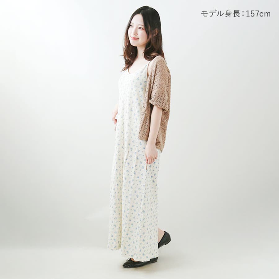 JEMORGAN レディース ワッフル花柄キャミワンピース(パック入り