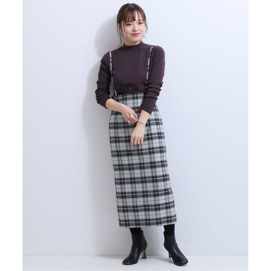 オーバーチェックショルダーストラップスカート◆