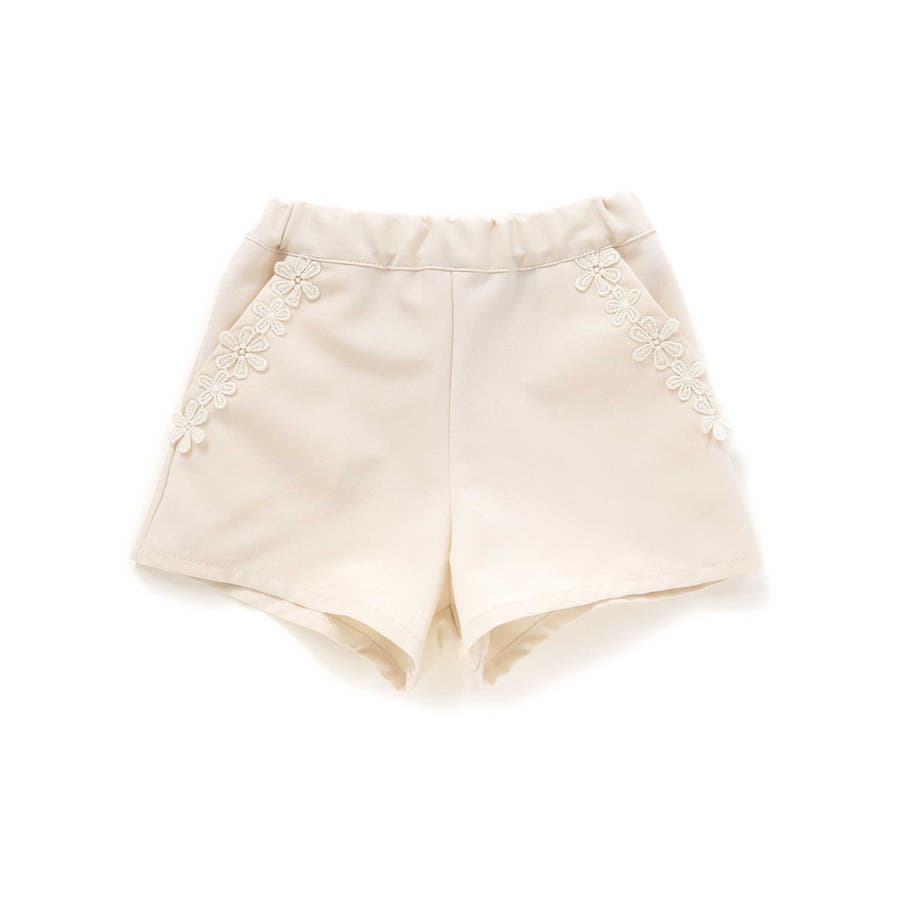 送料無料 いくらから ツイルストレッチフラワーレースショートパンツ(80~90cm)[品番 着せ替え服・アウトフィット