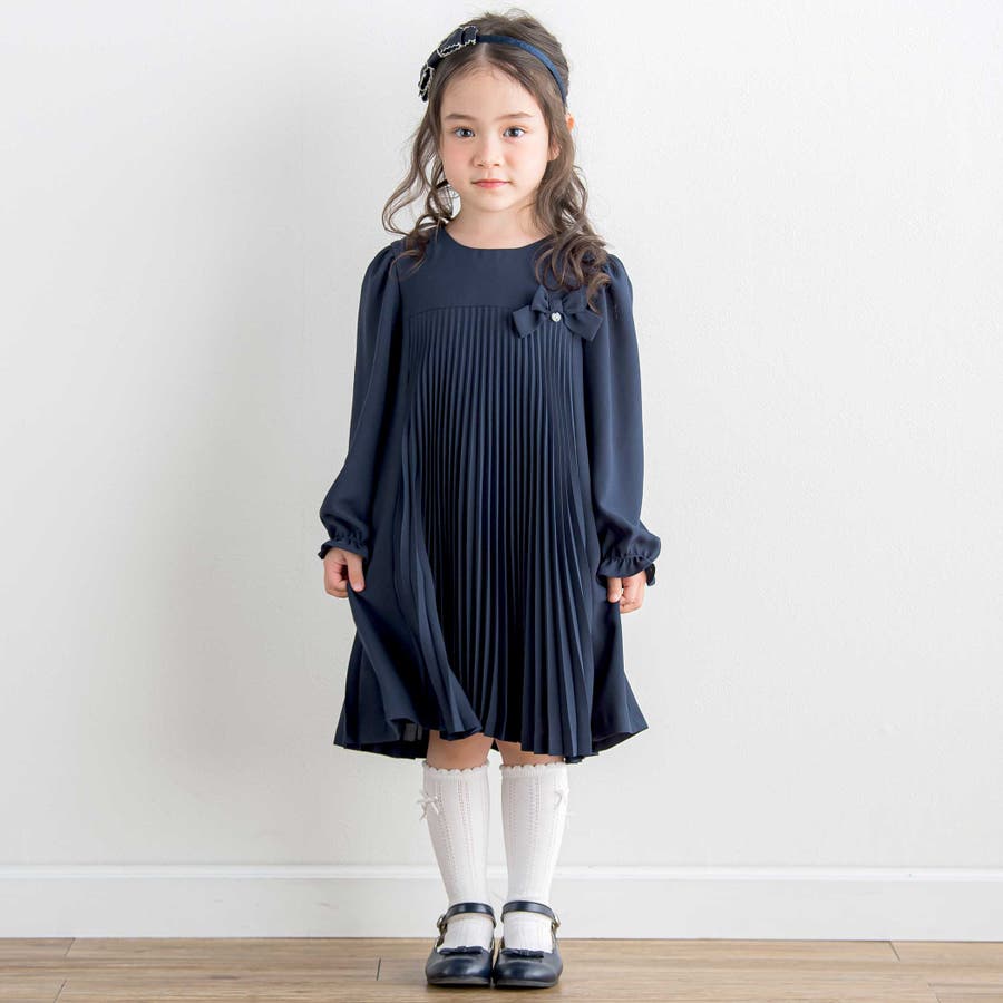 ソフトストレッチジョーゼットプリーツワンピース(100~130cm)[品番