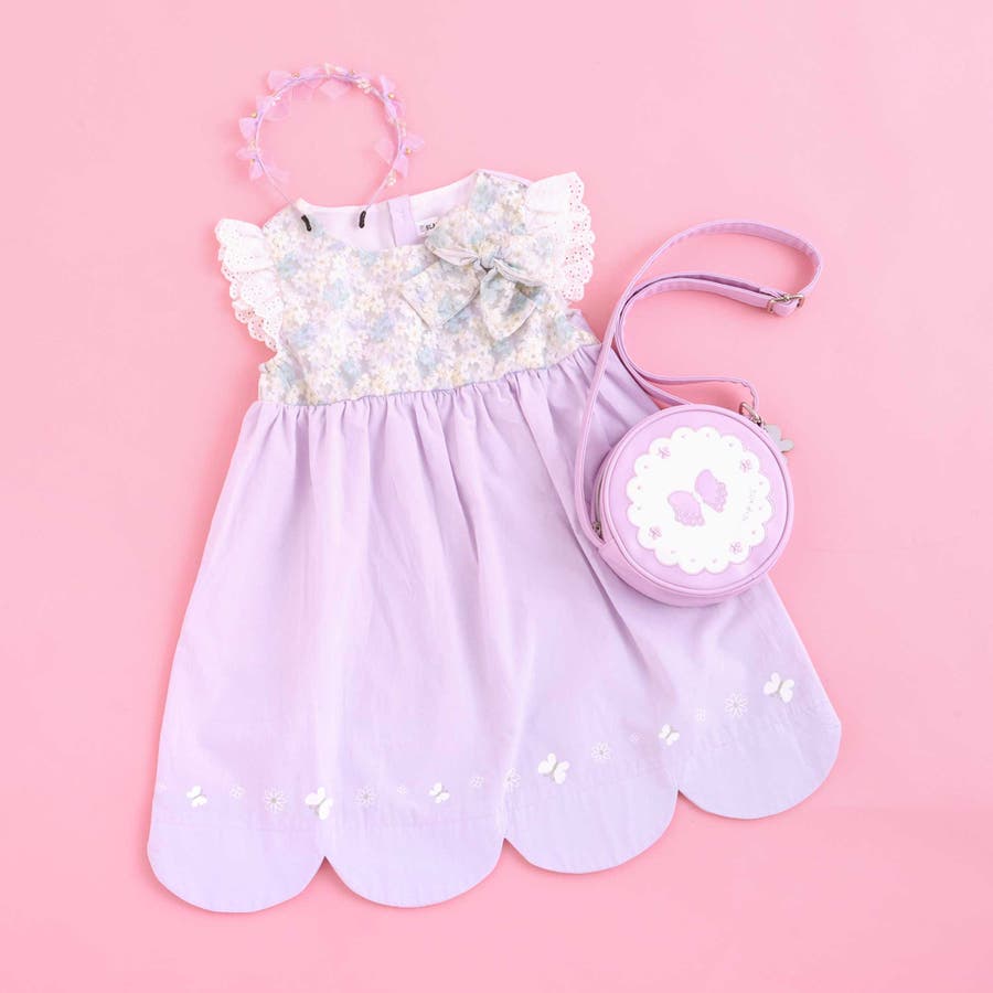裾スカラップキラキラ蝶々お花プリントリボン付きジャンパー