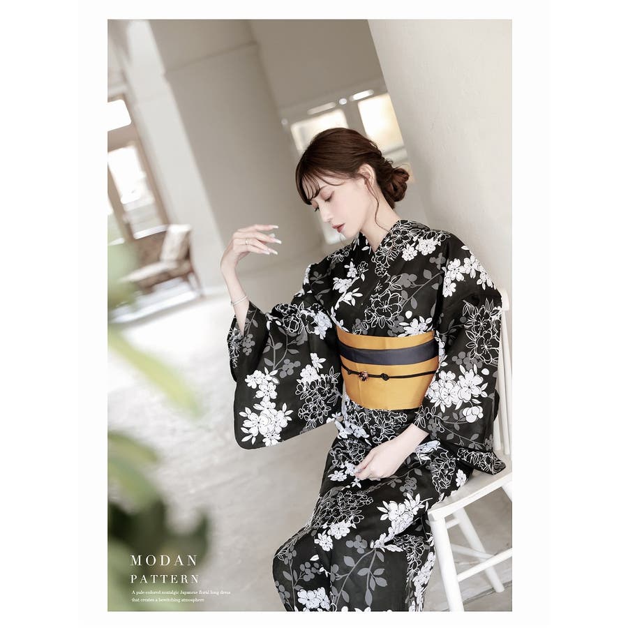 ⭐️25日処分最終価格⭐️Ryuyu 赤黒花柄 浴衣・帯セット 浴衣 牡丹柄 黒[品番：RV000007888]｜Ryuyu（リューユ）の