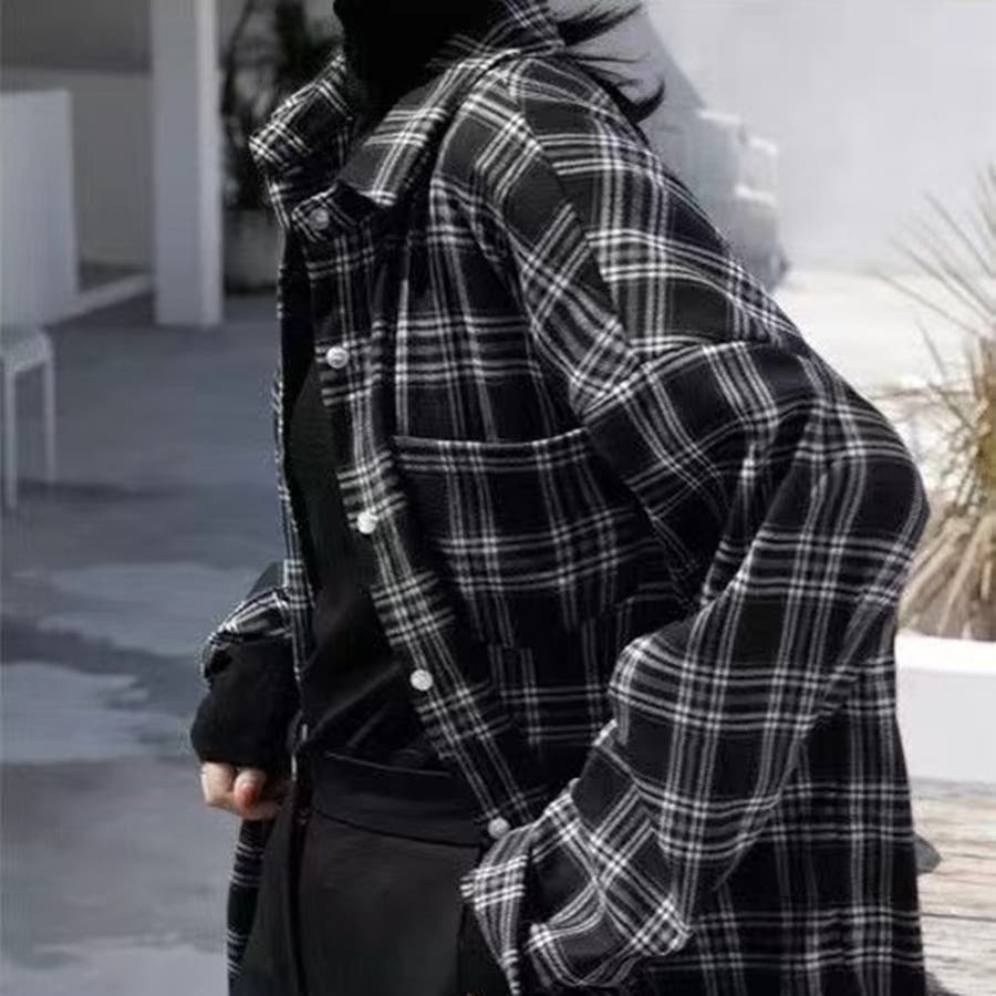 ROY LiSA オーバーサイズ ブラック スウェット チェック柄シャツ付き