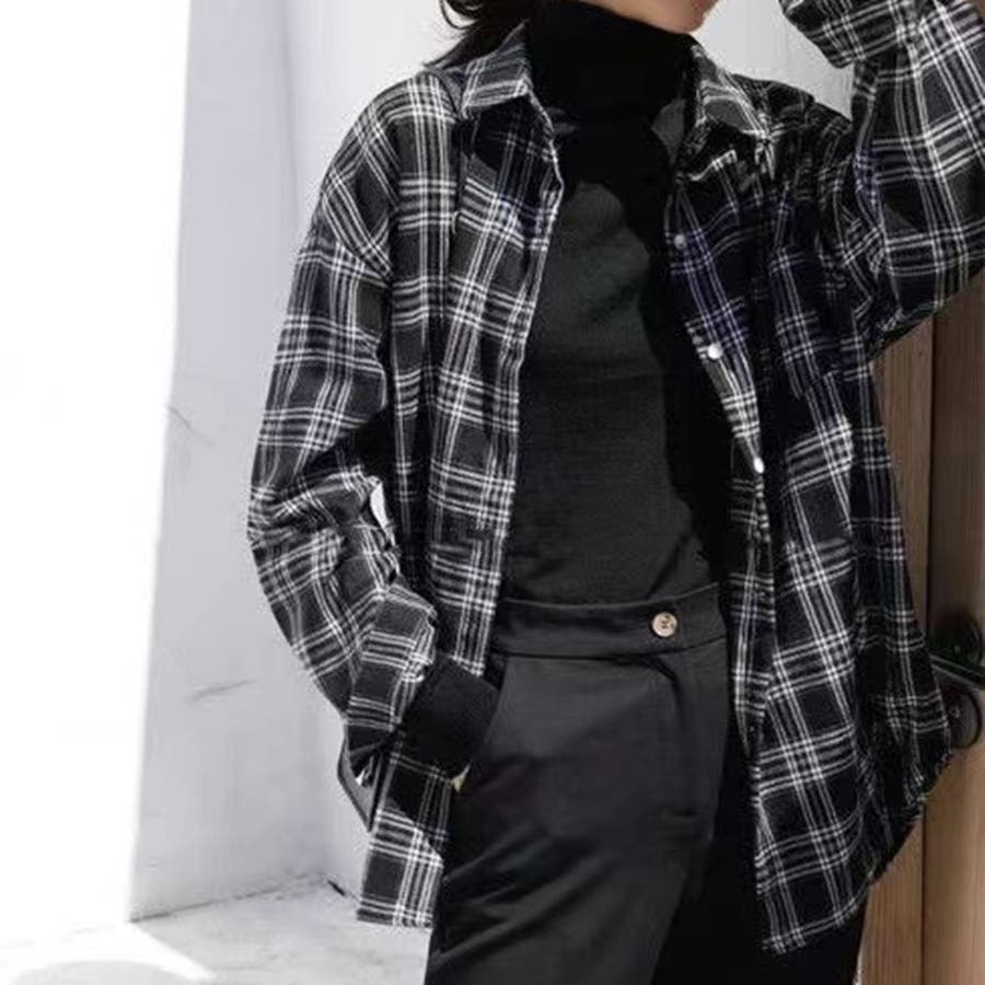 チェック柄シャツ オーバーサイズシャツ トップス[品番
