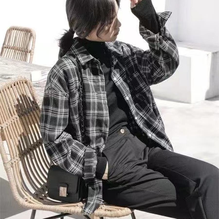 チェック柄シャツ オーバーサイズシャツ トップス[品番
