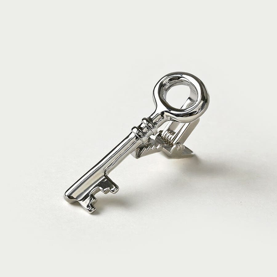 忍び錠形　ネクタイピン キー ネクタイピン 鍵 クリップ[品番：CTRA0003448]｜シルバー