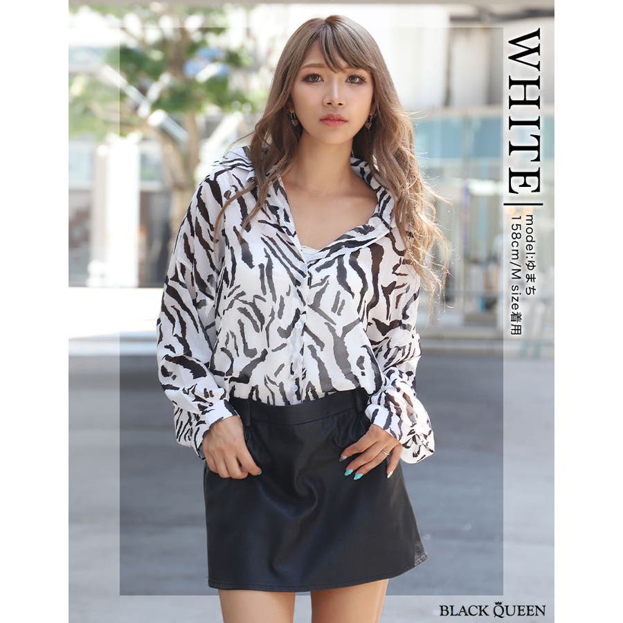 ゼブラ柄シアーシャツ【ゆまち着用】grady[品番：BCQW1876489]｜BLACK