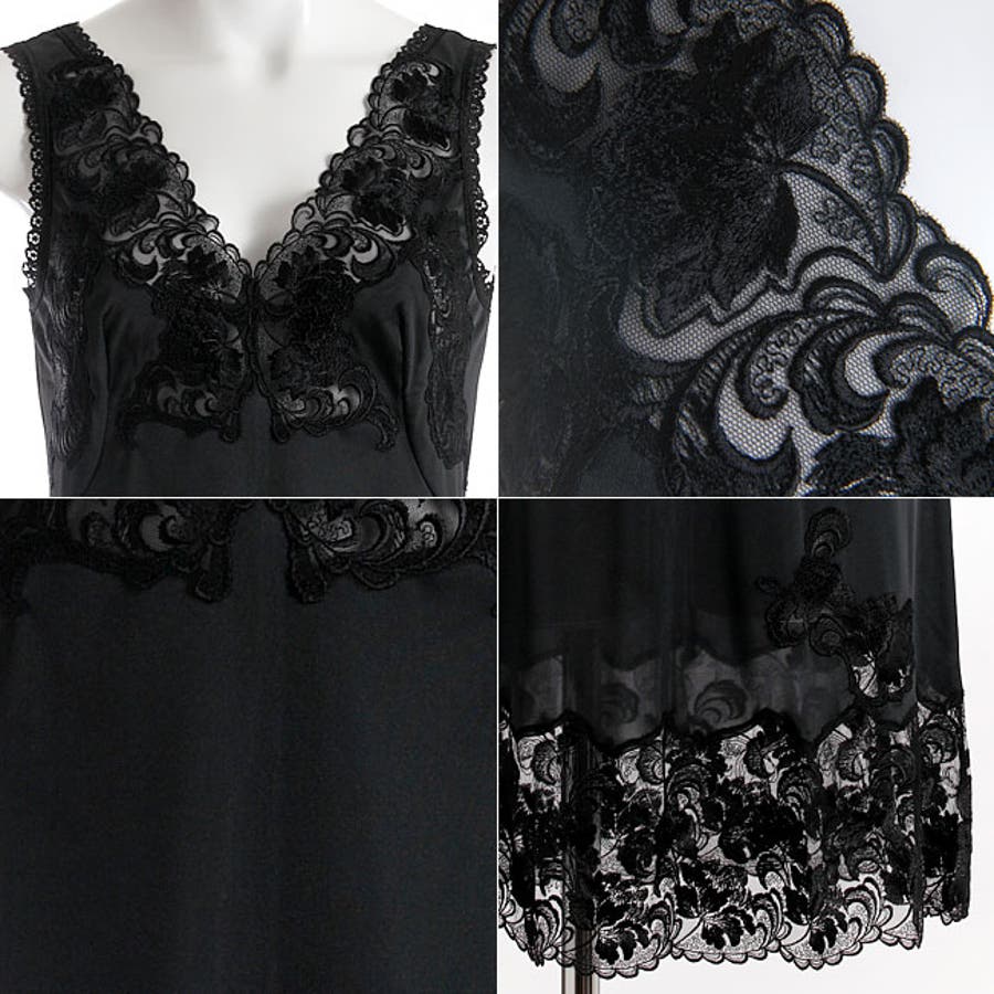 エレガントフラワーチュールエンブロイダリーレーススリップ