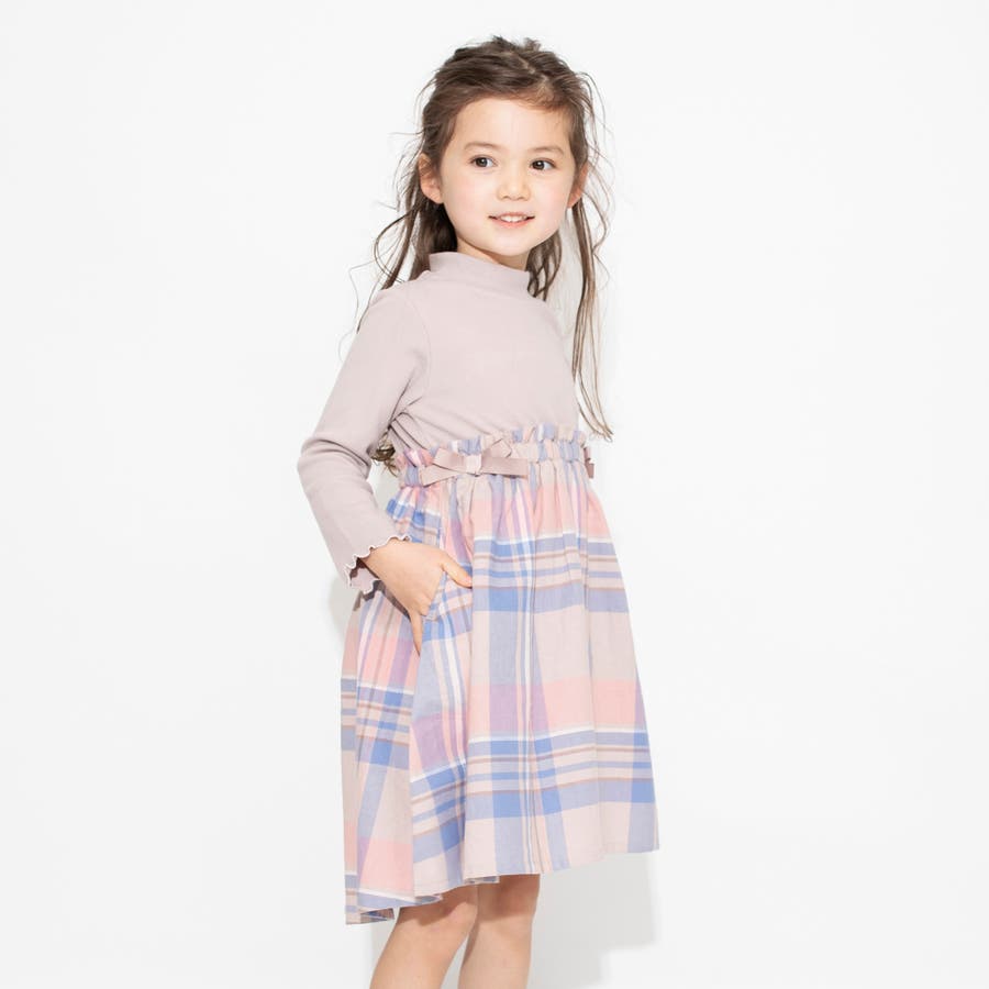 【ペア】チェック柄ドッキングワンピース 子供服 キッズ[品番