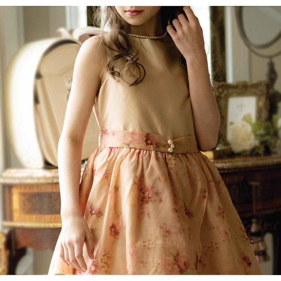 薔薇柄ゴールドオーガンジードレス フォーマル ドレス