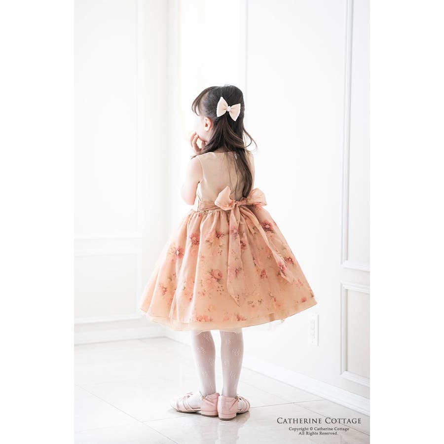 薔薇柄ゴールドオーガンジードレス フォーマル ドレス[品番  