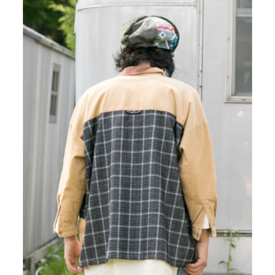 チャイハネ】チェックパッチワークMEN'Sシャツ[品番 チャイハネ】チェックパッチワークMEN'Sシャツ[品番