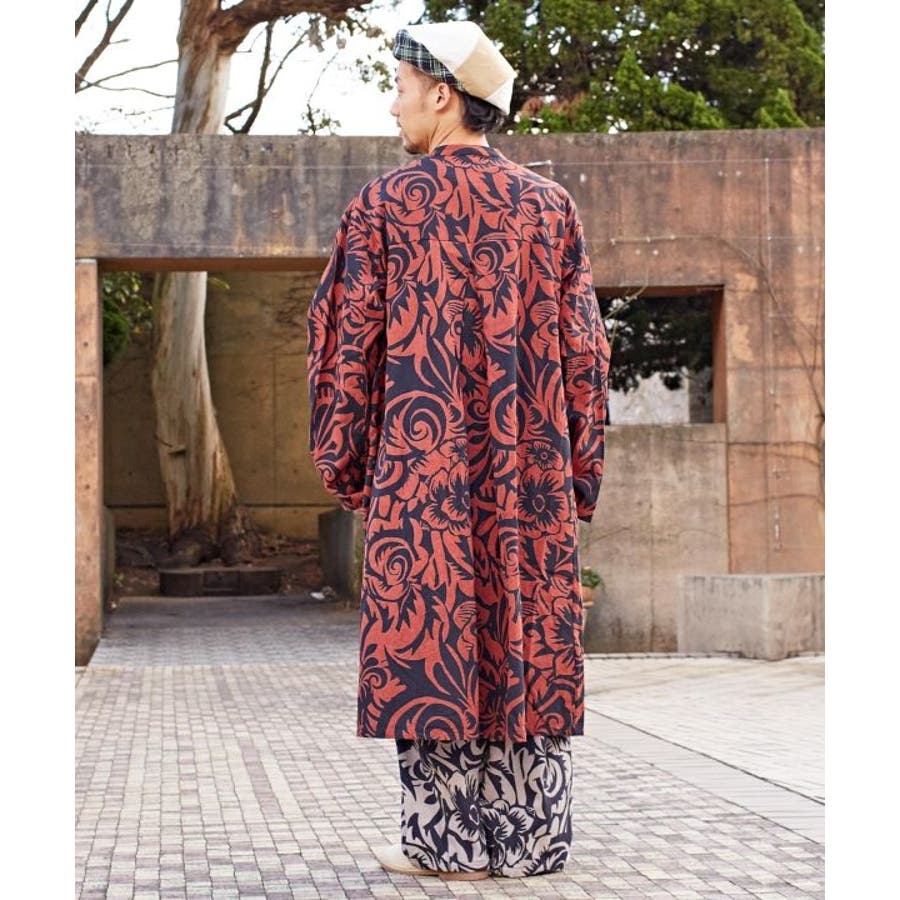 チャイハネ】ボタニカル柄バンドカラーMEN'Sコート[品番