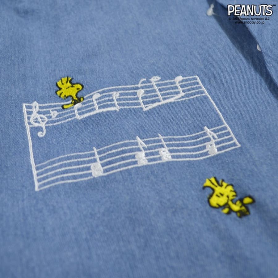 スヌーピー シャツ メンズ 半袖 デニム 刺繍 PEANUTS[品番
