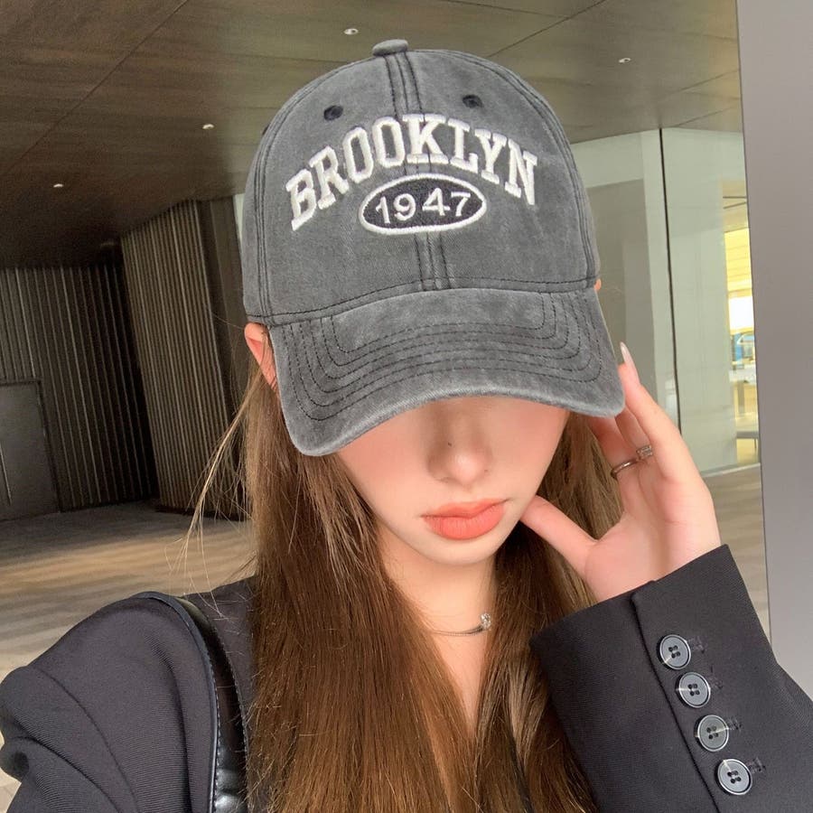 レトロ加工BROOKLYN刺しゅうキャップ 韓国 キャップ[品番 レトロ加工BROOKLYN刺しゅうキャップ 韓国 キャップ[品番