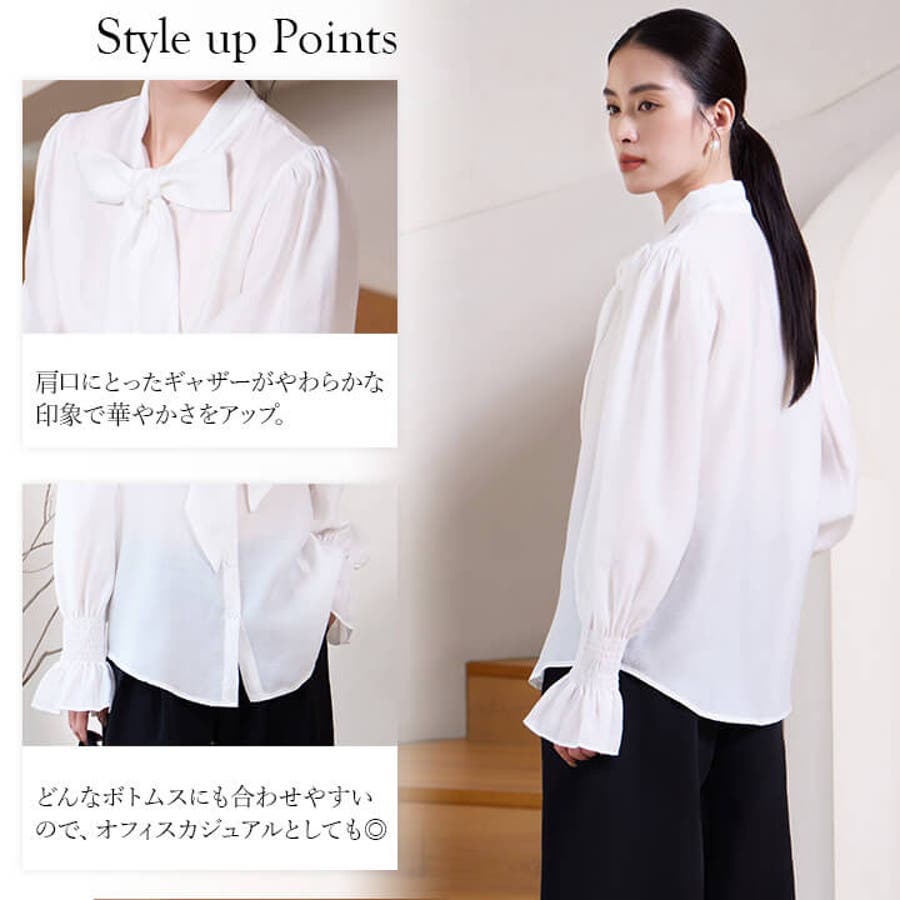 小さいサイズ】総柄シャーリングデザインシフォンブラウス