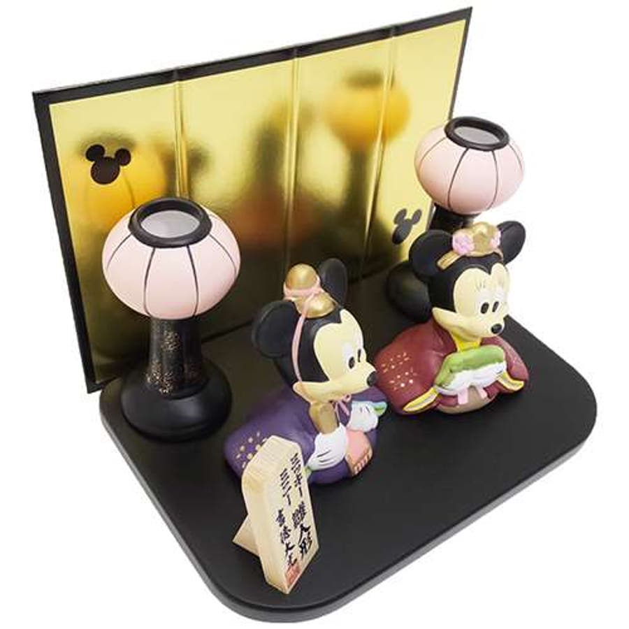 ミッキー＆ミニー キャラクターひな人形 雪洞付陶器ミニ雛[品番