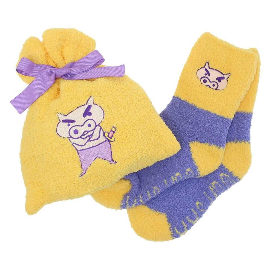 【同梱不可】 クレヨンしんちゃん もこもこ靴下in巾着[品番 もこもこソックス レッグウェア