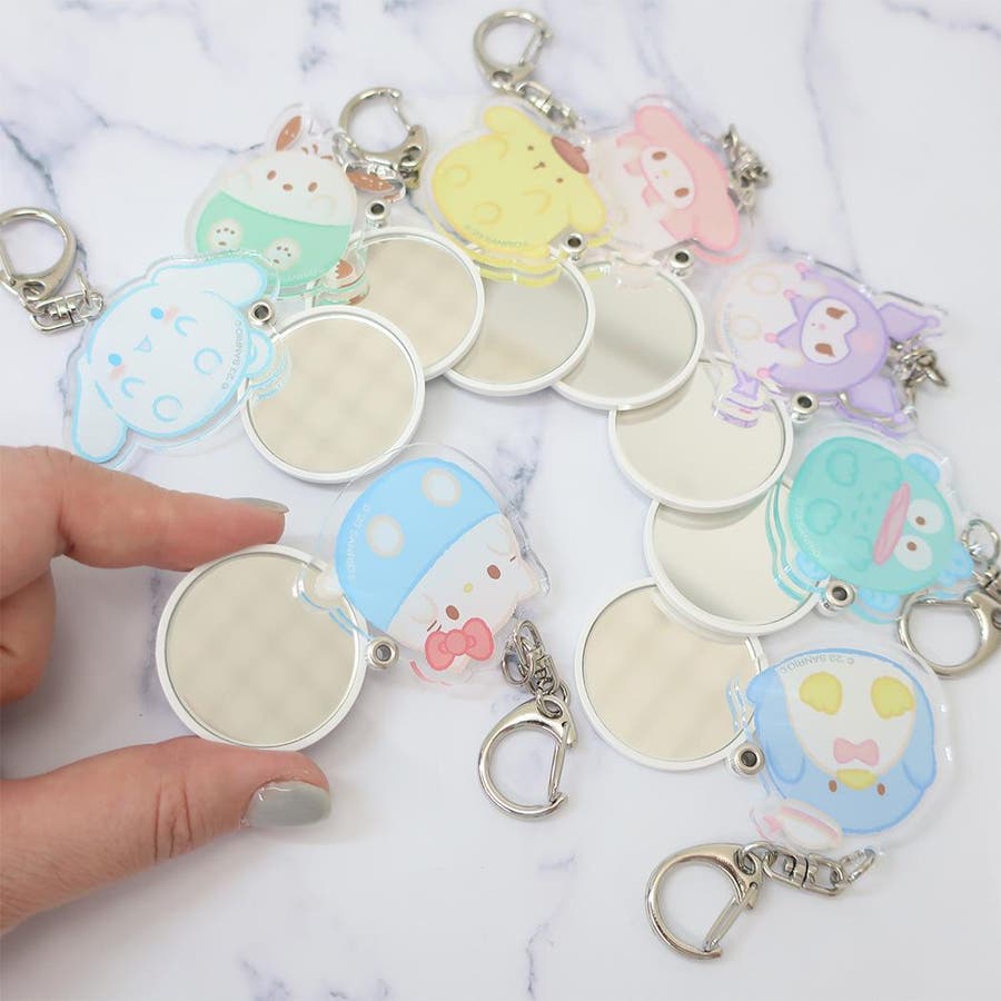 ハローキティ・ミラーキーホルダー2点セット　1つ飾りおまけ ハローキティ チェーン付き両面ミラー（I Love Hello Kitty
