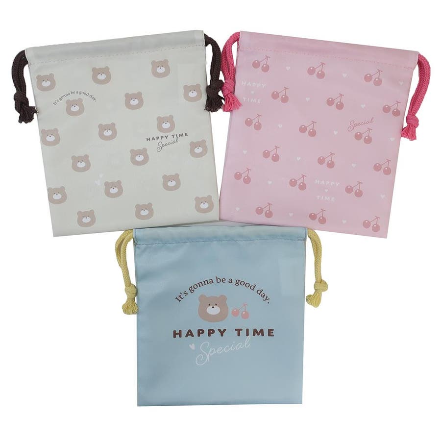 SugarBunnies　ランチョンマット巾着小物入れ　中古品　美品　平成レトロ 巾着袋 NL巾着3枚組 くま 粧美堂 新学期準備 小物入れ かわいい