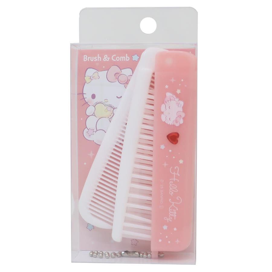 ハローキティ ヘアブラシ ストーン付き折りたたみブラシ&コーム[品番 ハローキティ ヘアブラシ ストーン付き折りたたみブラシ&コーム[品番