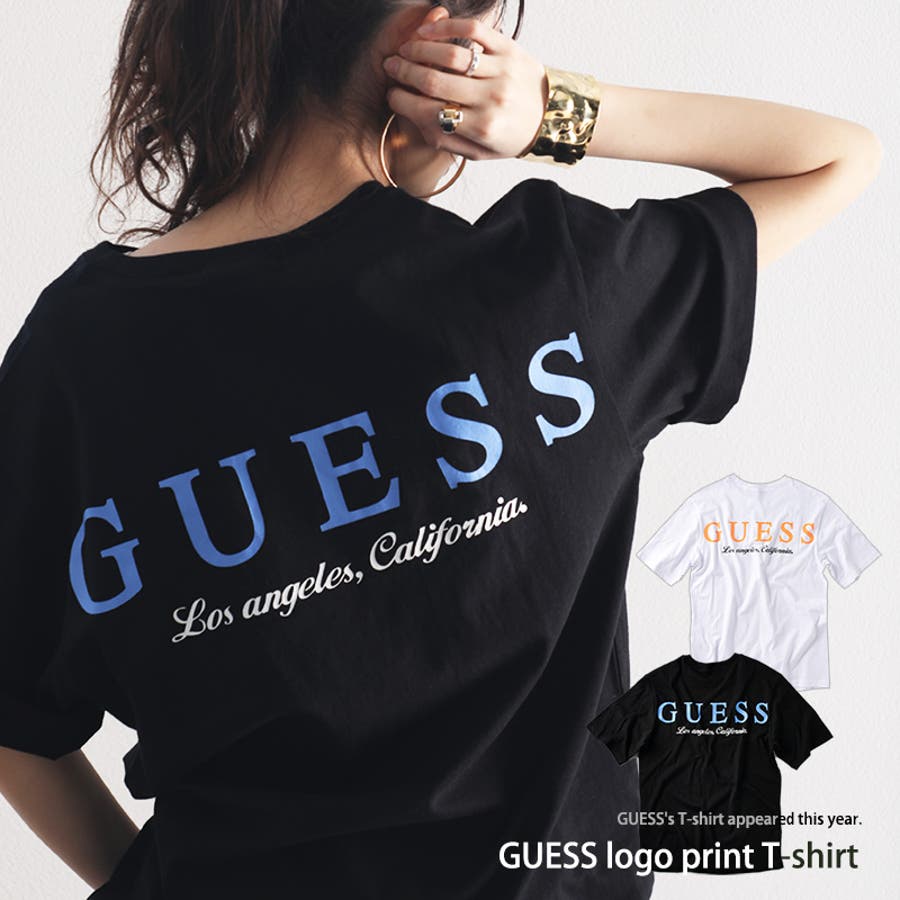 GUESS ゲス　トップス　黒　ブラック　Tシャツ　ロゴ ブランド　スパンコール