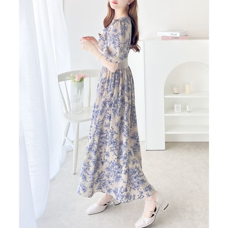 ビアズリー】トップス (F) サイドプリント 花柄 高かろ チュニック丈 M182