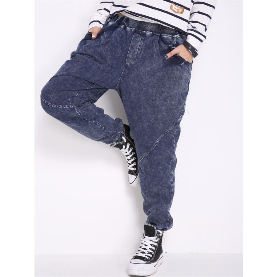 【お得】 ヴィンテージ加工 ニットデニム[品番 サルエルデニム パンツ