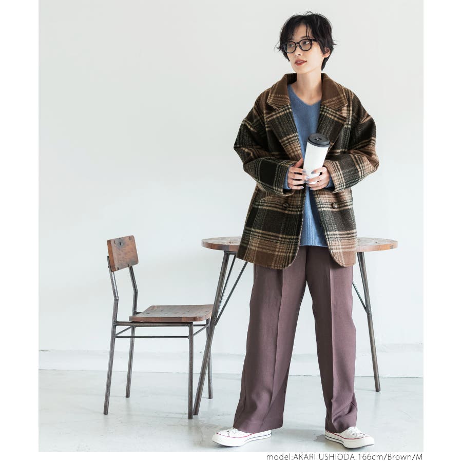 チェックコート レディース ショート丈[品番:PA000012014 チェックコート レディース ショート丈[品番:PA000012014