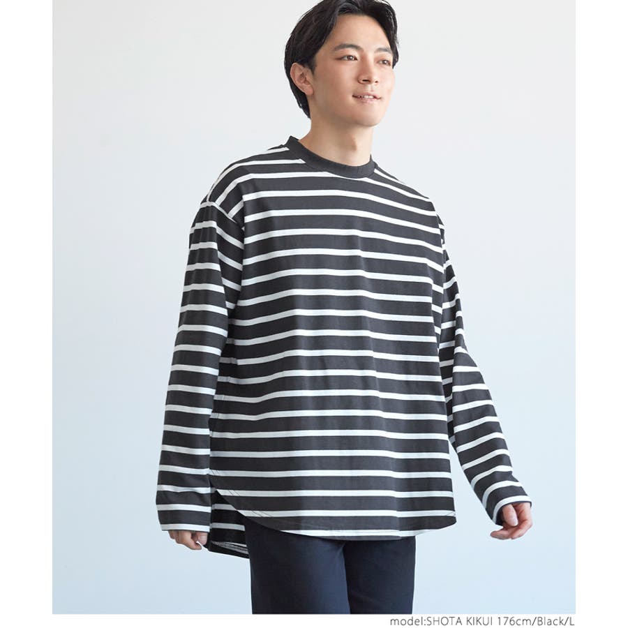 メンズ ハリ感ボーダーテールカット Tシャツ[品番：PA000011989