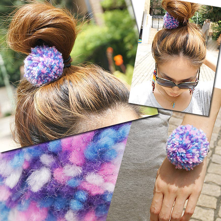 4色セット毛糸ぽんぽんヘアゴム♪（cs 髪留め、ゴム、髪ゴム、ヘアー