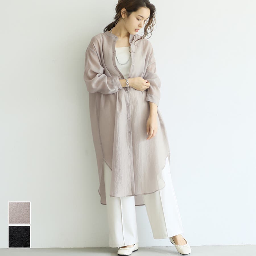 シアーシャツ レディース ロング丈[品番：PA000011134]｜coca