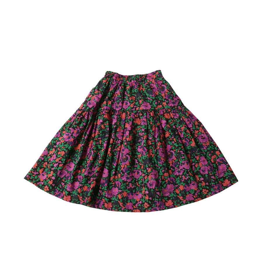 キッズ 親子お揃いブラックピンク花柄スカート[品番：PA000012652 