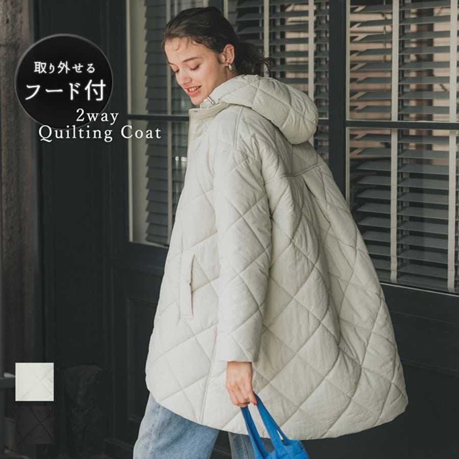 マットキルトバックフレアフード付きコート[品番：PA000013539
