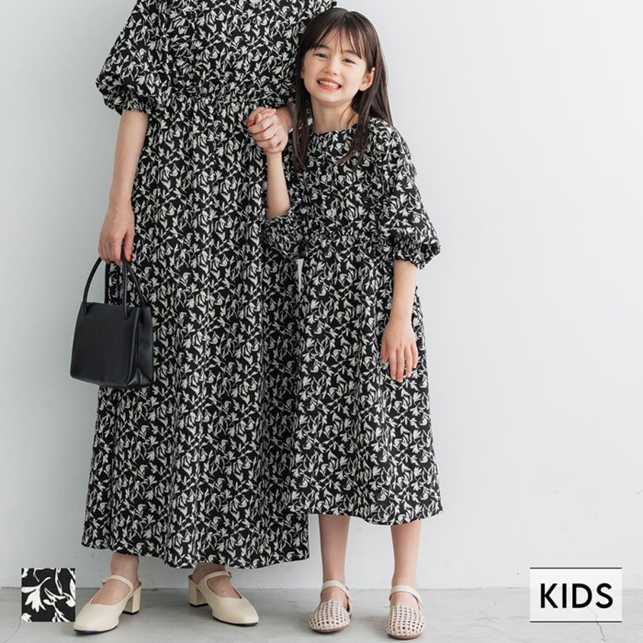 親子お揃い チュニック ミニワンピ 小花柄 日本製 子供服】 花柄チュニック風ワンピース［100～140cm