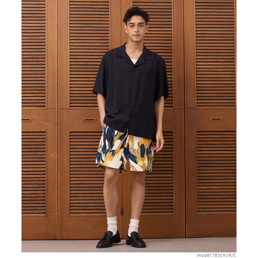 ワッシャーナイロンアブストラクト柄ショートパンツ メンズ[品番